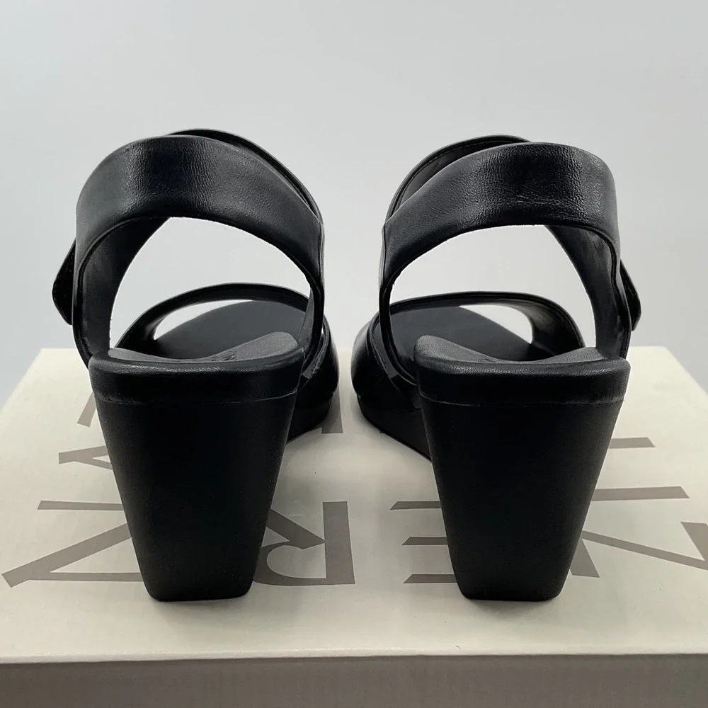 Naturalizer 27 Edit Ziv Black Leather Wedge Sandals Womens Slingback Strappy